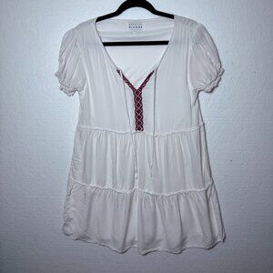 Margaux Riviera Womens Petite Small White Tiered Embroidered Boho Dress Peasant